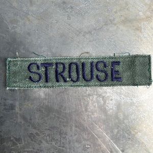 STROUSE Embroidered Vintage ‘Army Green’ Military name tape patch STROUSE